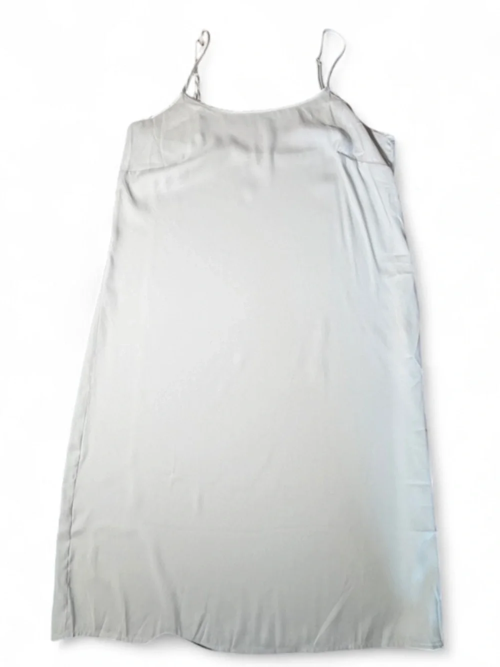 Minimalist Satin Slip Dress XS Light Grey Adjustable Straps Layering Midi - Picture 2 of 4